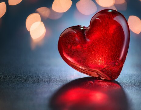 beautiful red glass heart with soft glowing background