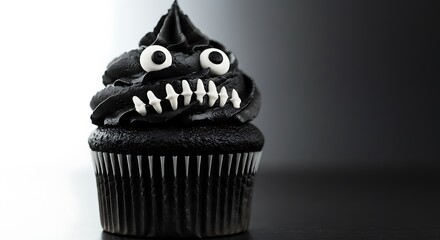 黒いカップケーキ ハロウィン風 モノクロ 写真素材
