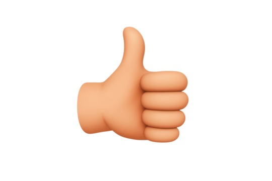 Realistic 3D hand illustration showing thumbs up confirmation sign isolated.