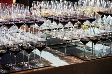 Catering banquet table with assorted snacks, desserts, pastries and appetizers, luxury food service arrangement for corporate event, wedding or festive celebration