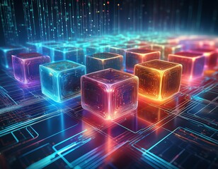 colorful cubes blockchain new technology transmission with digital background