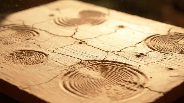 Wabi sabi clay tiles show fingerprints and kiln textures in earth palette