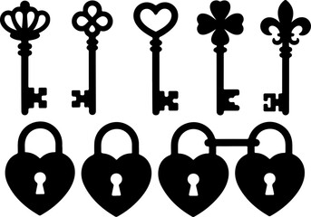 "Vintage Heart Lock and Key Collection"