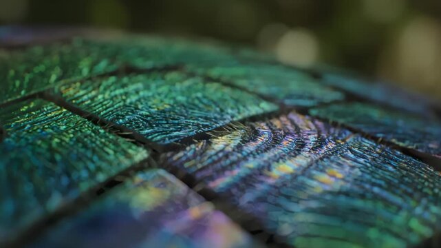 Iridescent beetle shell tiles in bio mosaic with layered diffraction