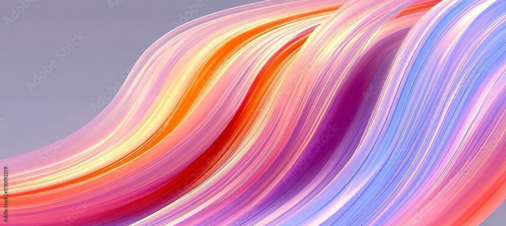 Poster vibrant abstract gradient background with flowing waves in neon peach and lavender tones