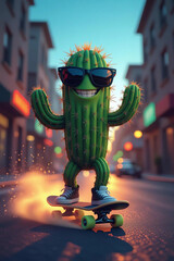 cactus on a skateboard