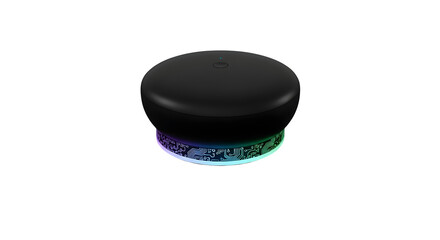 Smart home hub with glowing base isolated on transparent background, symbolizing connectivity and automation for modern living spaces