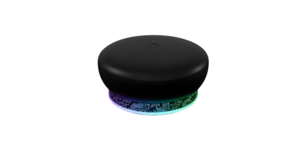 Smart home hub with glowing base isolated on transparent background, symbolizing connectivity and automation for modern living spaces