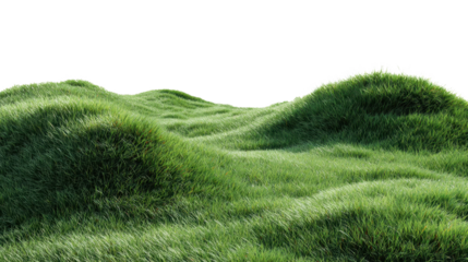 Green grass blanketing rolling hills, offering peaceful natural landscape with transparent background for seamless design integration