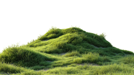 Green grassy hill rising against transparent background, ideal for seamless photo editing and natural landscape compositing