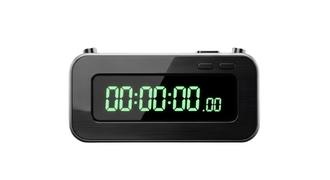 Digital timer isolated on transparent background, a precise electronic device for measuring time intervals, used in sports, cooking, and scientific experiments