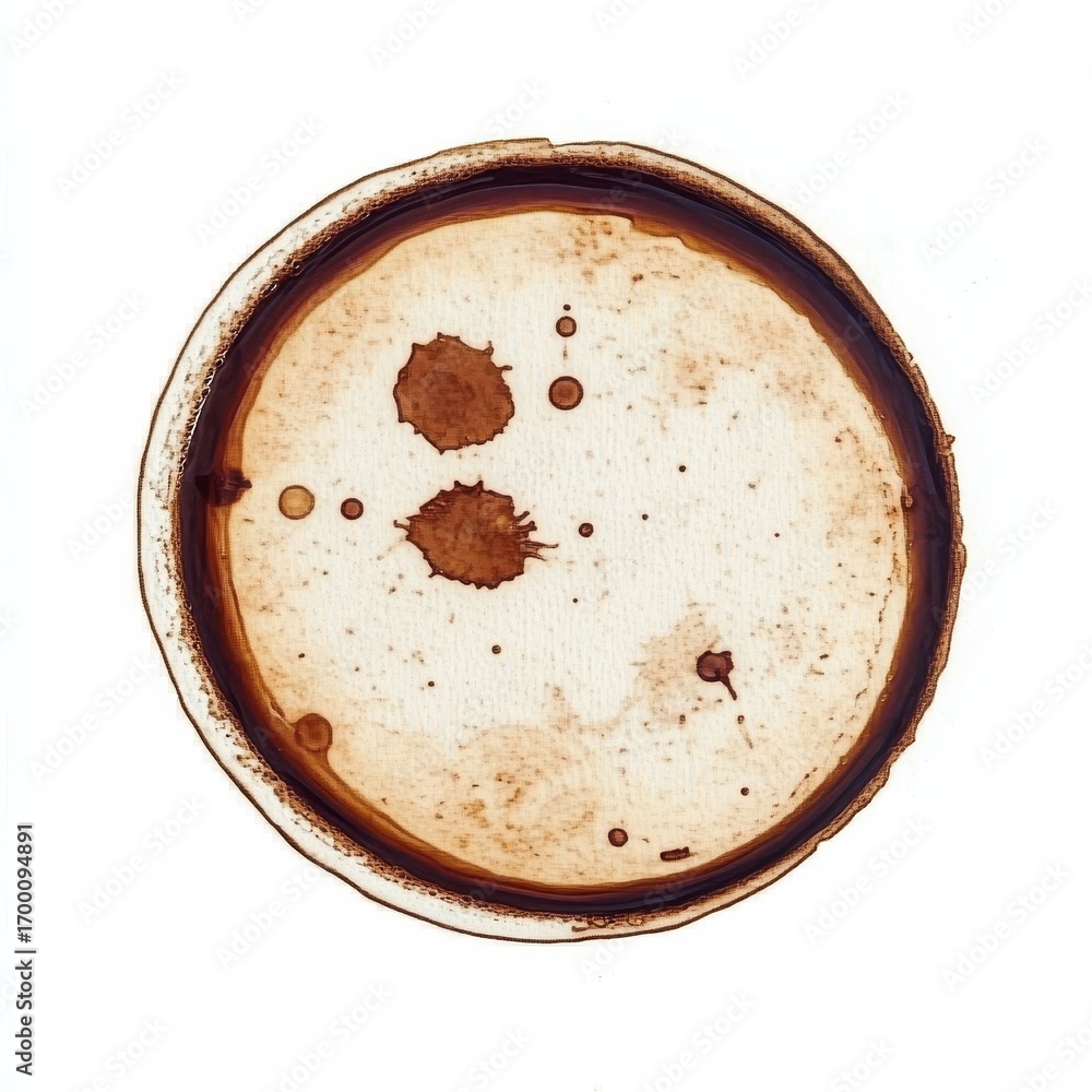 Poster imprint isolation featuring a dried coffee ring with unclean sediment pattern design on surface