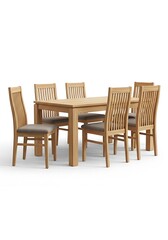 Fototapeta premium Classic oak dining arrangement with six chairs in a studio setting