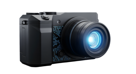 Modern digital camera isolated on transparent background sleek and stylish design with advanced features for capturing highquality photos and videos
