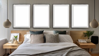 empty framed posters in a bedroom interior