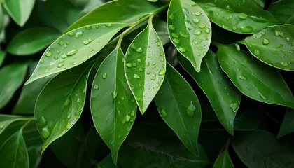 Fototapete Krankenhaus fresh green leaves with water droplets create soothing and clean background perfect for presentations or nature themed designs vibrant foliage evokes sense of tranquility and freshness  © Charles