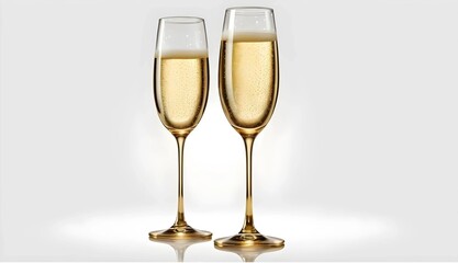 Elegant Champagne Glasses with Sparkling Beverage on Neutral Backdrop