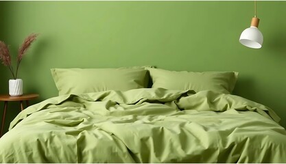 Serene Green Bedroom with Monochromatic Decor and Natural Accents