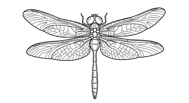 black and white dragonfly detailed line art clip art preview