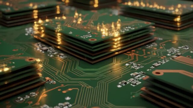 Circuit Board Geometry with Glowing Traces