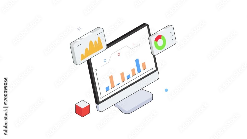 Poster desktop analytics animation on transparent background