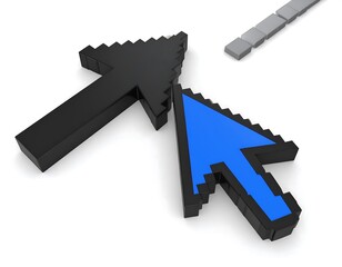 Two pixelated arrows, one black and one blue