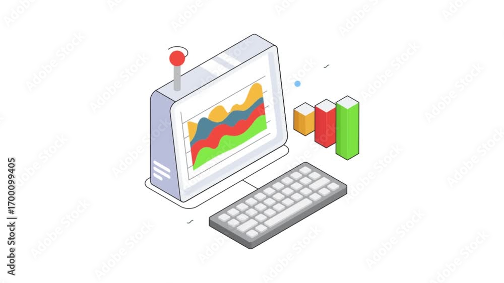 Poster real-time data analytics on desktop animation on transparent background