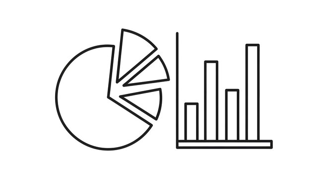 Pie chart and bar graph, representing data analysis or business statistics.