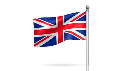 Waving UK flag on pole