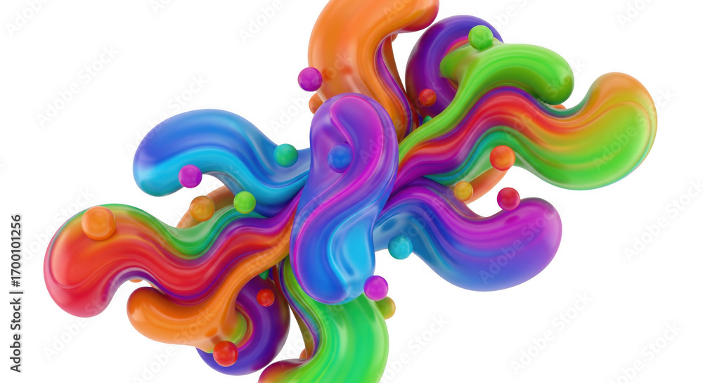 Poster vibrant abstract composition with multicolored flowing elements on dark backdrop