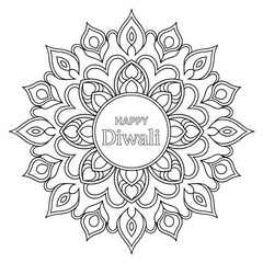 A mandala happy Diwali illustration vector style coloring page