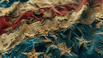 A creative and textured painting of the American flag, ideal for wall decor.