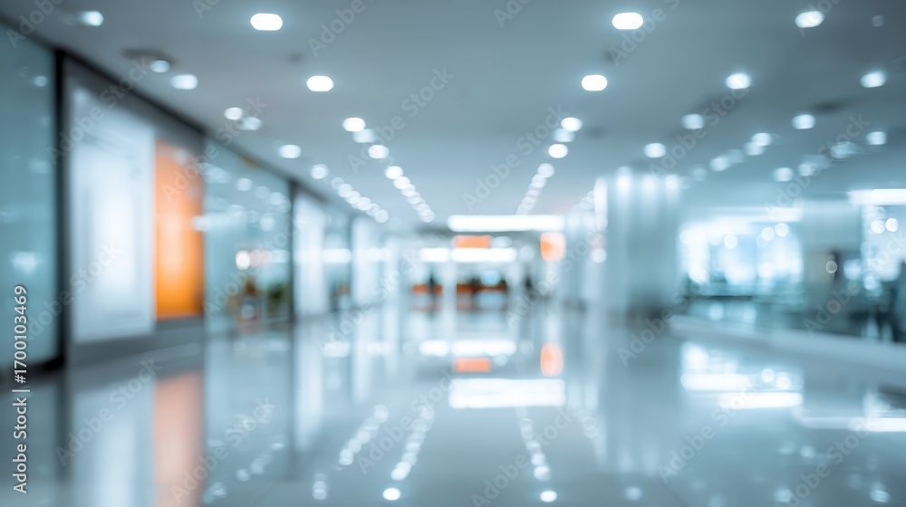 Poster luminous corridor gleaming with reflective lights, polished floor expanding spatial perception withi