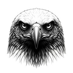 Black and White Eagle Head Illustration with Intense Eyes in Realistic Style