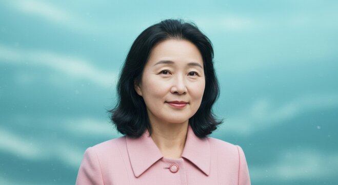Asian woman smiling while standing outdoors in a light jacket
