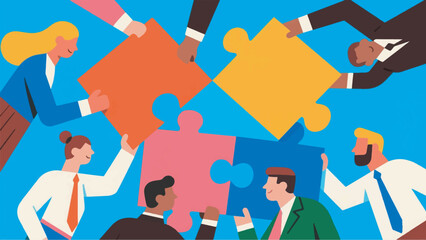 illustration A group of people are putting together the pieces of a puzzle vector design template