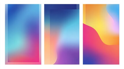 Fototapeta premium Three abstract blurry color gradient backgrounds in shades of blue, pink, yellow, and purple