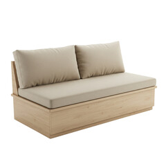 Obraz premium Modern Light Wood Sofa with Beige Cushions Product Shot