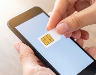 Person inserting SIM card into smartphone for mobile network activation and cellular connectivity setup
