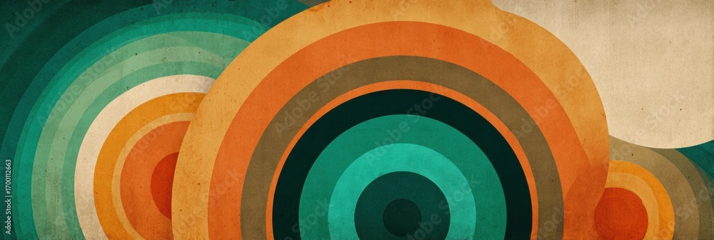 Poster colorful circular patterns with warm hues and layered textures creating vibrant visual interest in a