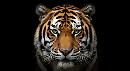 Fototapeta premium Intense close up portrait of a tiger s face in darkness