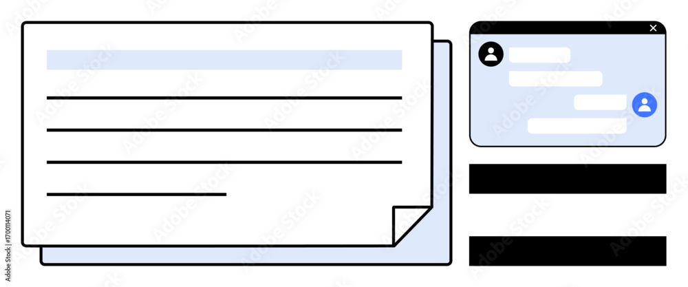 Poster digital document with lined text, user profile icons, chat interface, and layout elements. ideal for