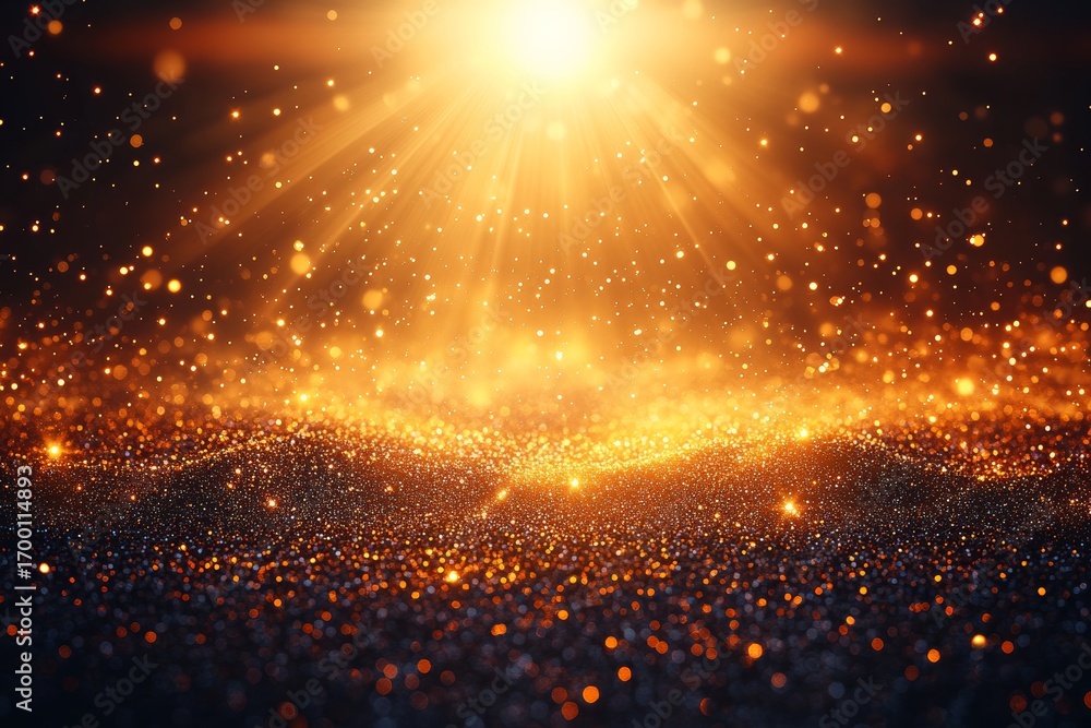 Poster ethereal radiance sunbeams cascading over a dark ambient background with abstract glitters