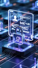 Digital ID card protected by a padlock, symbolizing cybersecurity