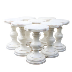 White wooden pedestal stands grouped