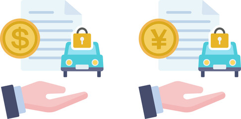 日本円とドルの自動車担保のイラスト