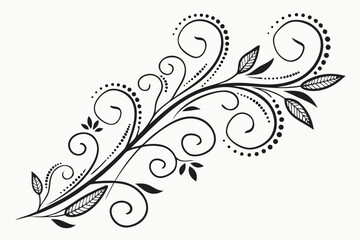 Elegant black and white swirling floral branch design