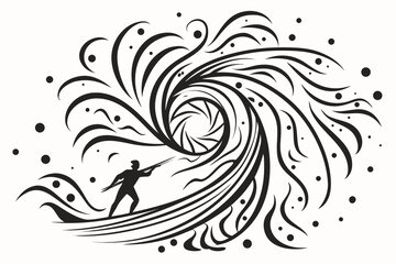 Man surfing a swirling vortex of energy and light