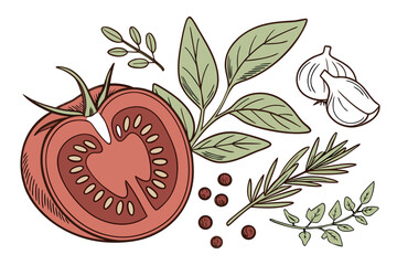 Fresh ingredients for cooking and seasoning