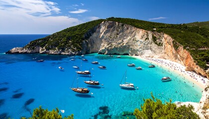 Obraz premium Stunning Mediterranean bay with boats and beach